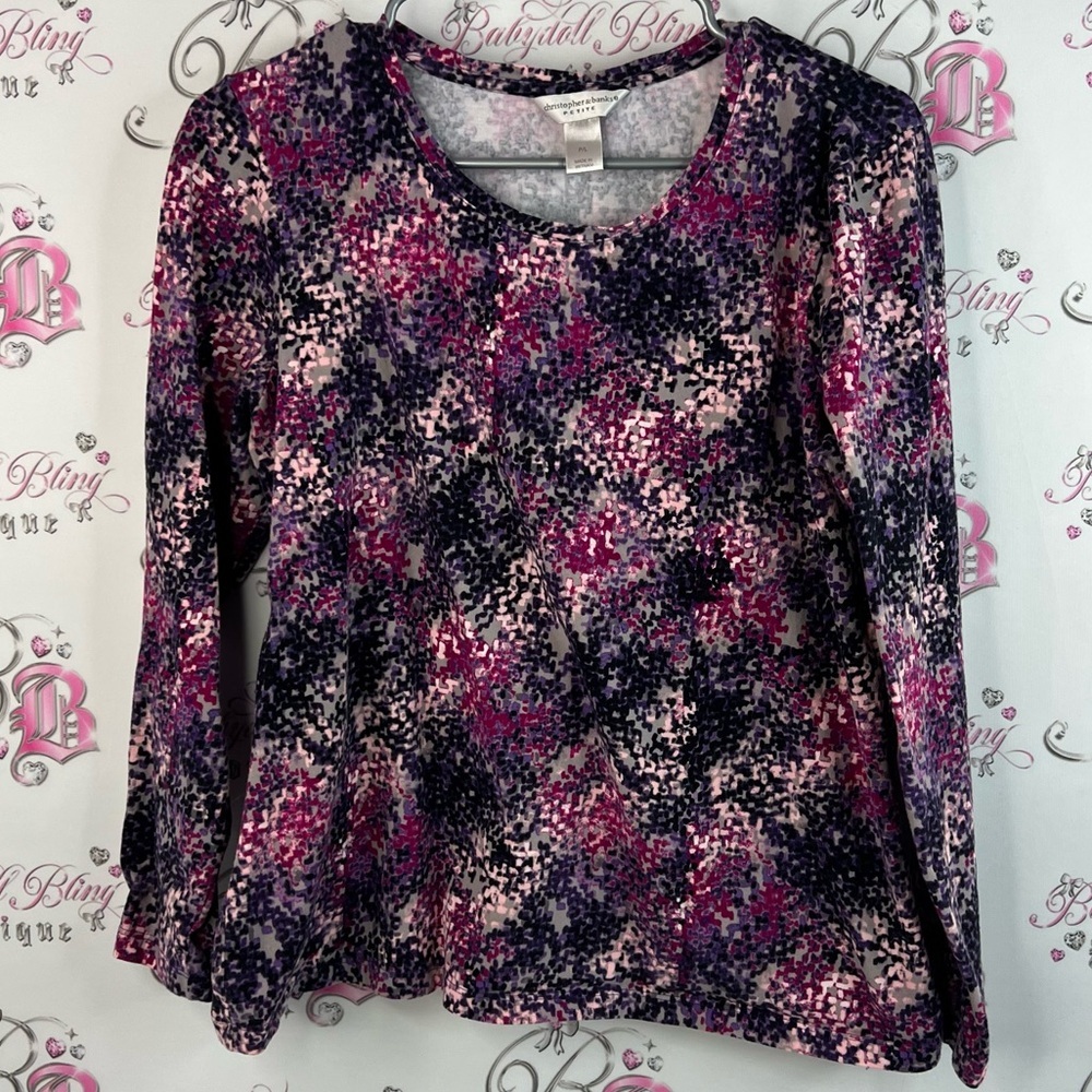 Christopher & Banks shirt multicolor Pink Purple black dotted Long Sleeve Top